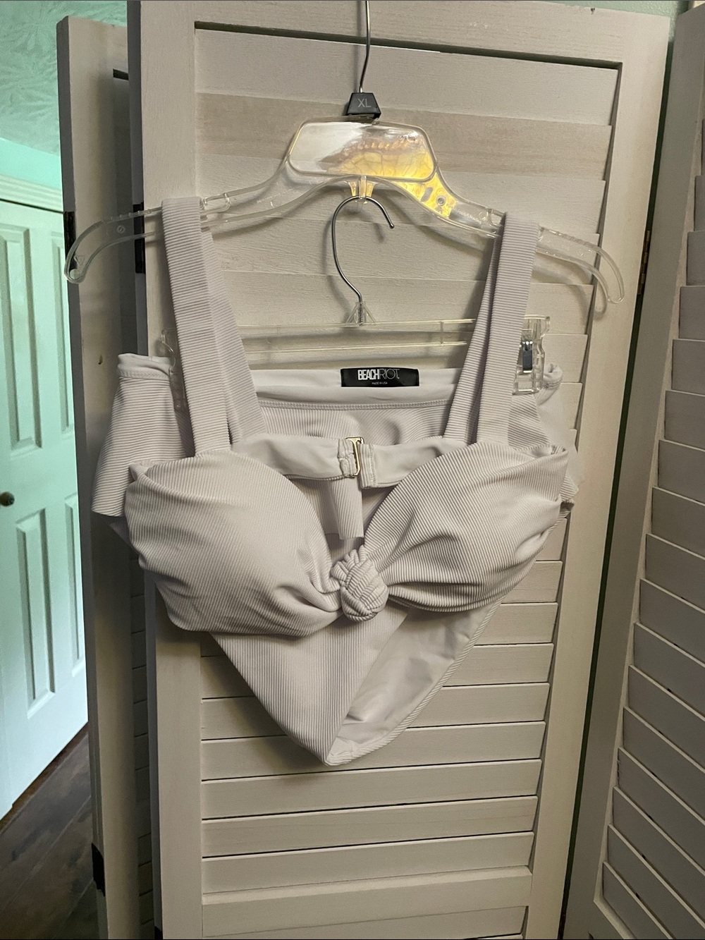 Beach Riot Knot Front Ribbed Camisole Top in Off-White
